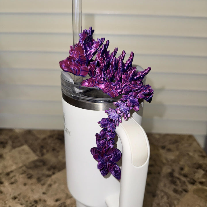 Pink Purple Silk Cherry Blossom Dragon staw topper, Fits your 8 or 10 mm straws, Spring Dragon Accessory, Unique Gift