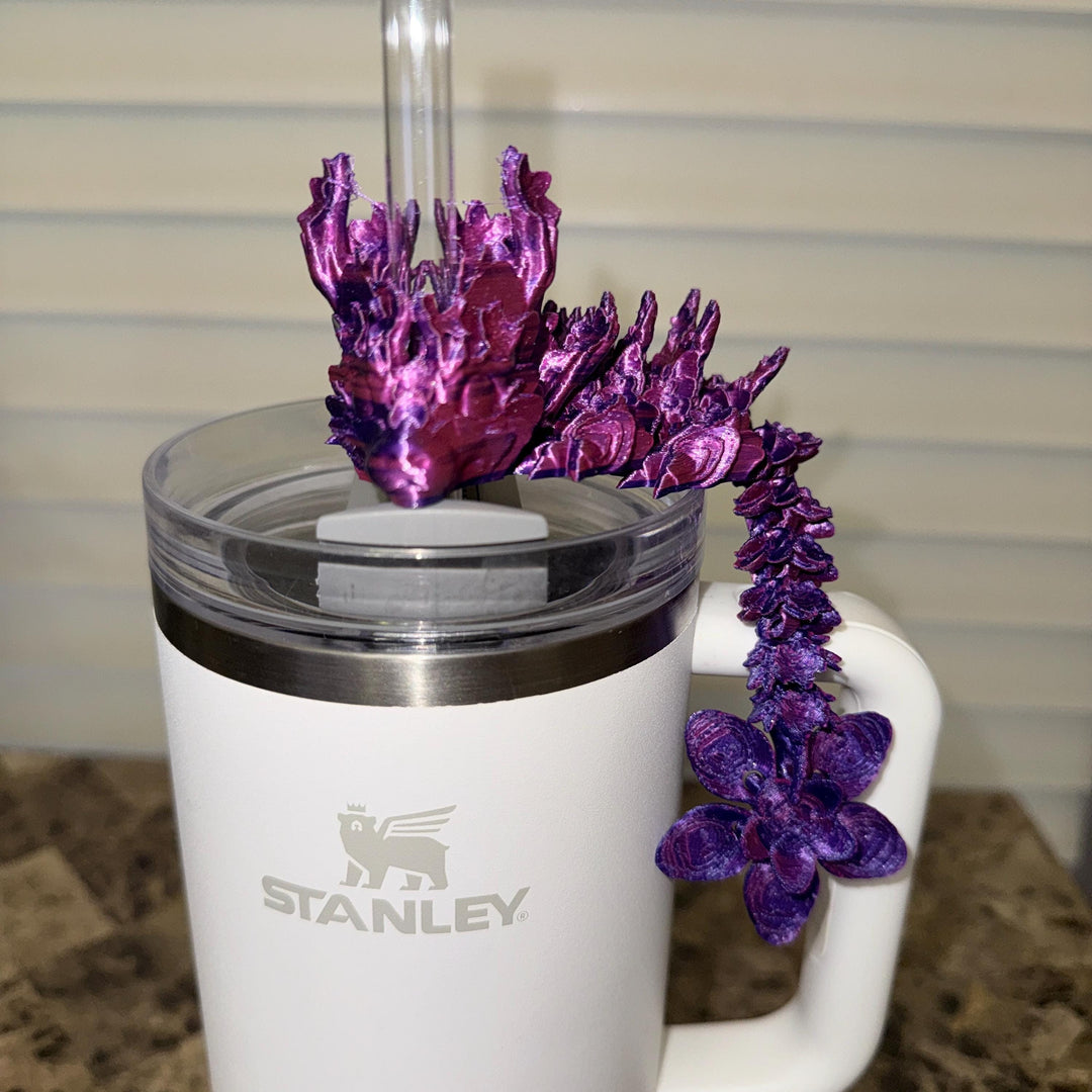 Pink Purple Silk Cherry Blossom Dragon staw topper, Fits your 8 or 10 mm straws, Spring Dragon Accessory, Unique Gift