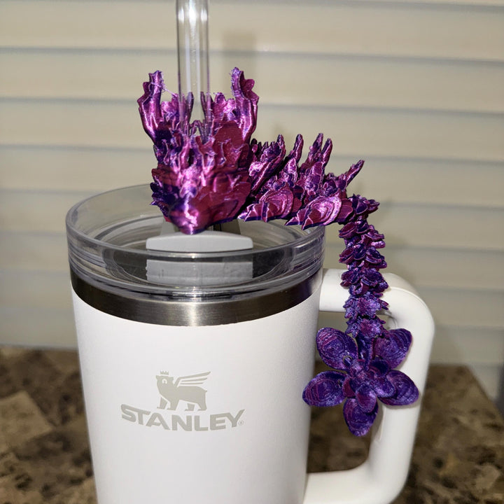 Pink Purple Silk Cherry Blossom Dragon staw topper, Fits your 8 or 10 mm straws, Spring Dragon Accessory, Unique Gift