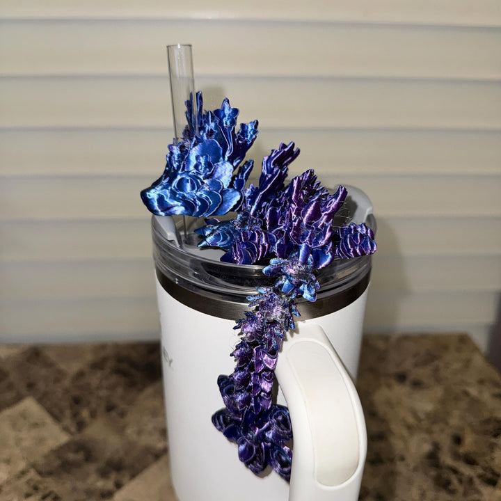 Black Chroma Silk Cherry Blossom Dragon staw topper, black blue purple, Fits your 8 or 10 mm straws, Spring Dragon Accessory, Unique Gift