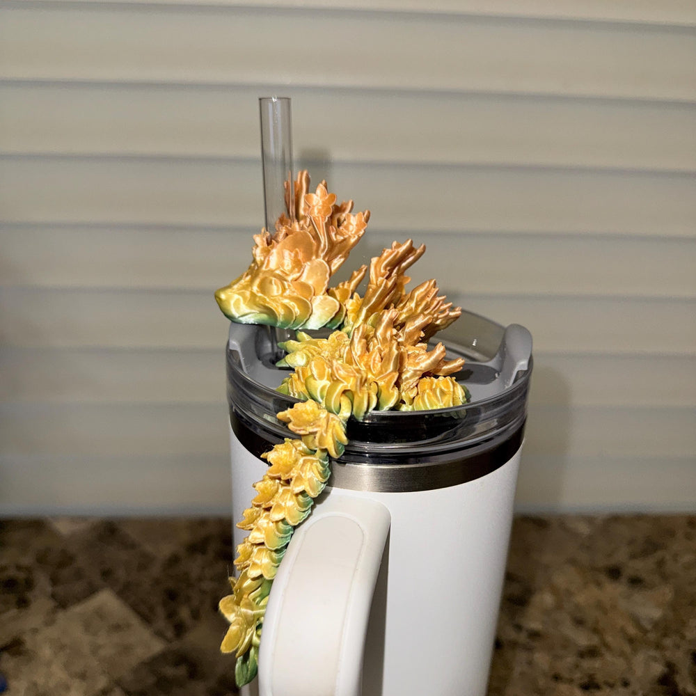 Yellow Orange Green Rainbow Silk Cherry Blossom Dragon staw topper, Fits your 8 or 10 mm straws, Spring Dragon Accessory, Unique Gift