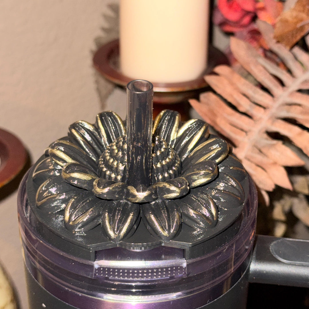 Wild Blooms Tumbler Boot or Pro Tour Lid Topper, Black Gold Flower Cup Sleeve, Stanley Accessories, Unique Gift