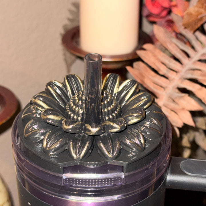 Wild Blooms Tumbler Boot or Pro Tour Lid Topper, Black Gold Flower Cup Sleeve, Stanley Accessories, Unique Gift