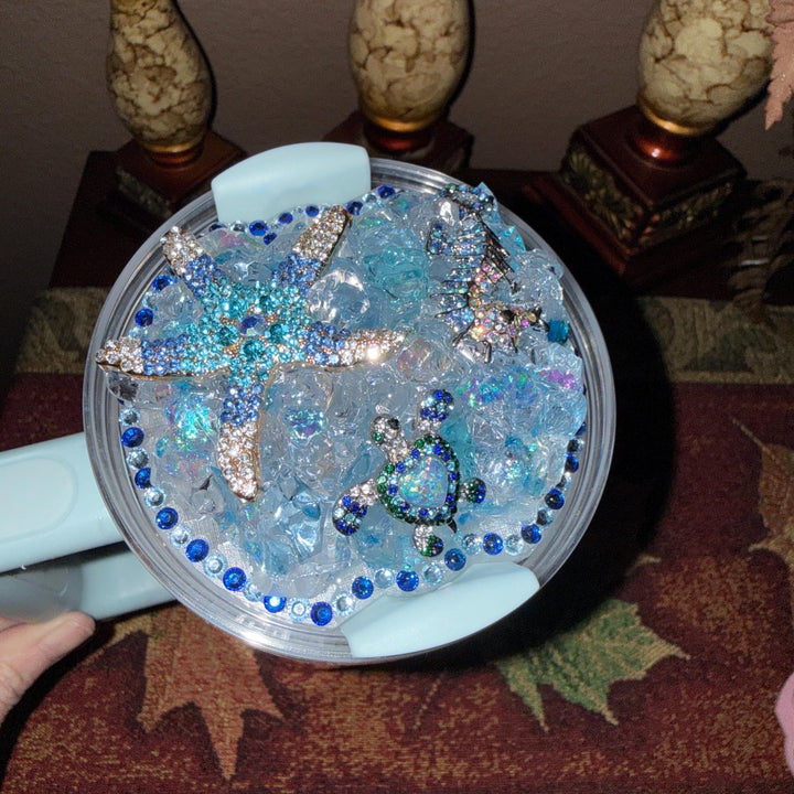 Rhinestone Turtle Tumbler Topper, Rhinestone Beach Tumbler Topper, Turtle Starfish Seahorse Topper, Rhinestone Tumbler Lid LIMITED SUPPLY