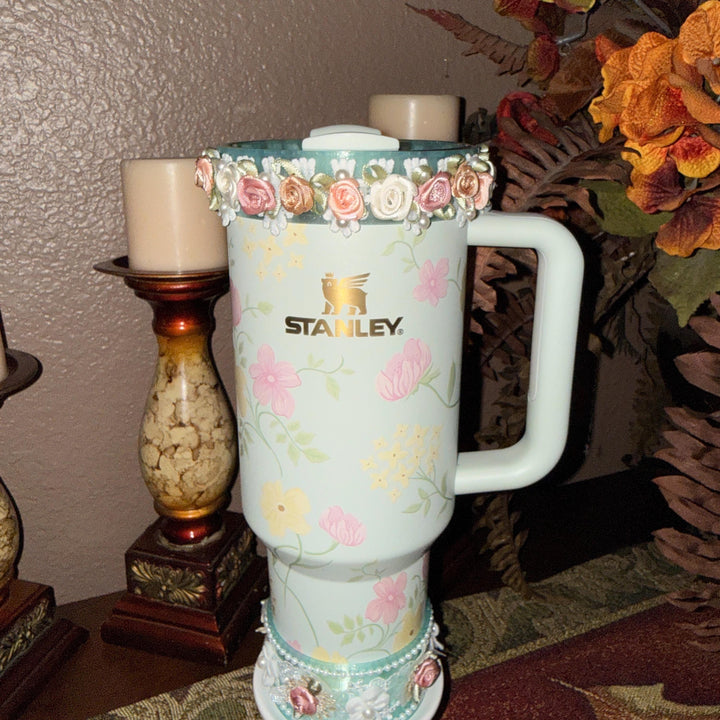 Green Spring Blossoms Tumbler Accessories, Floral Boot, halo, or lid toppers, For 20 30 or 40 oz Stanley Tumblers, Easter, Mothers Day Gift