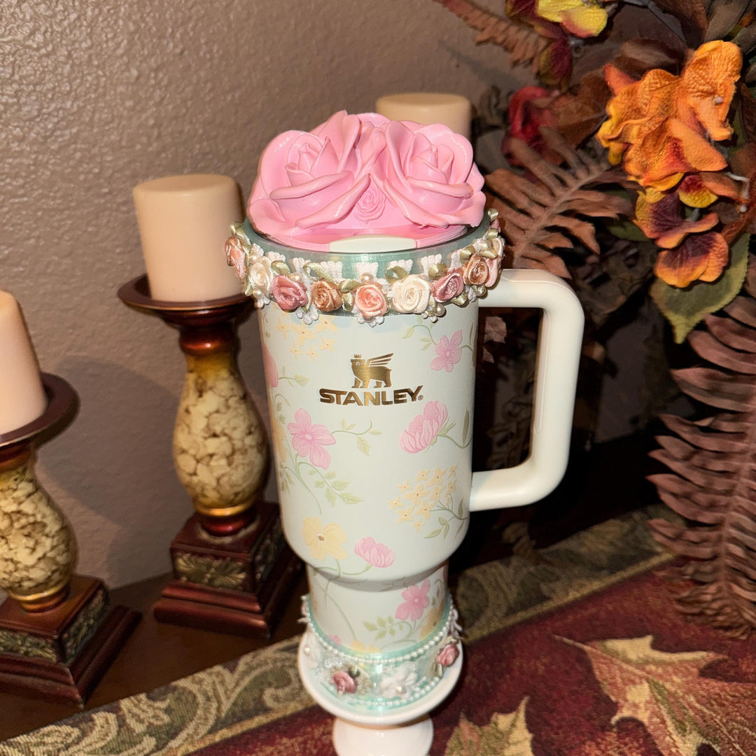 Green Spring Blossoms Tumbler Accessories, Floral Boot, halo, or lid toppers, For 20 30 or 40 oz Stanley Tumblers, Easter, Mothers Day Gift