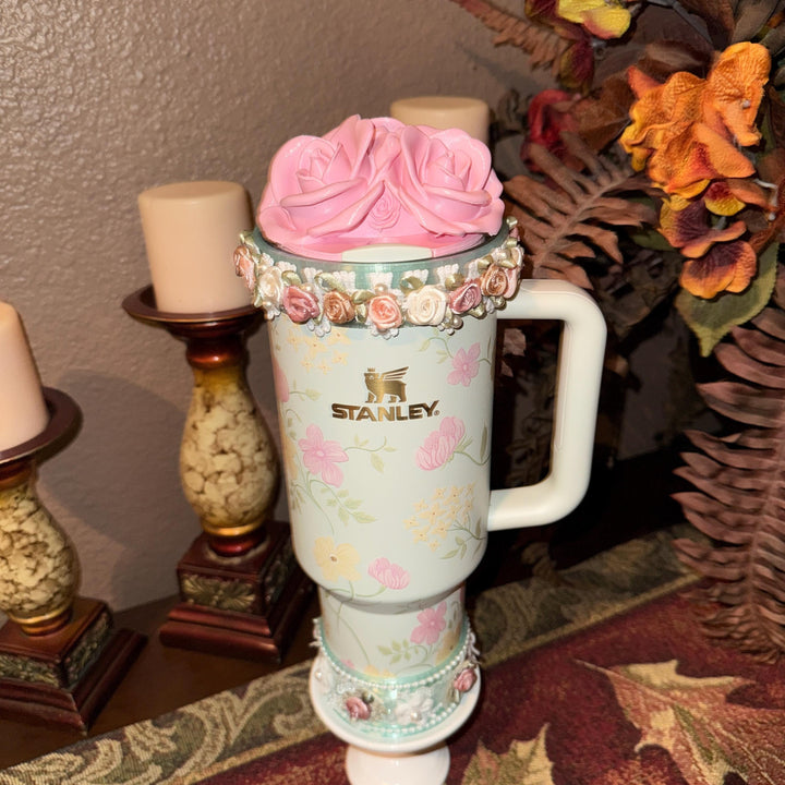 Green Spring Blossoms Tumbler Accessories, Floral Boot, halo, or lid toppers, For 20 30 or 40 oz Stanley Tumblers, Easter, Mothers Day Gift