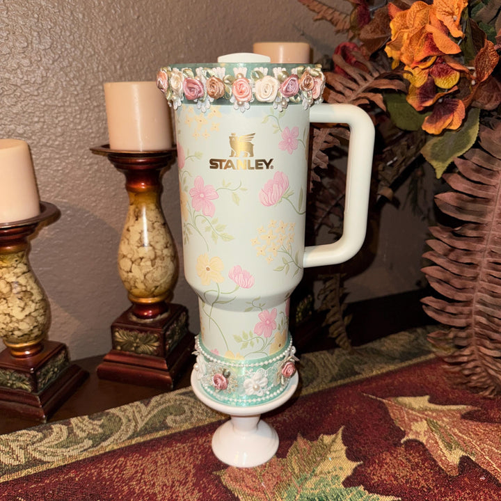 Green Spring Blossoms Tumbler Accessories, Floral Boot, halo, or lid toppers, For 20 30 or 40 oz Stanley Tumblers, Easter, Mothers Day Gift