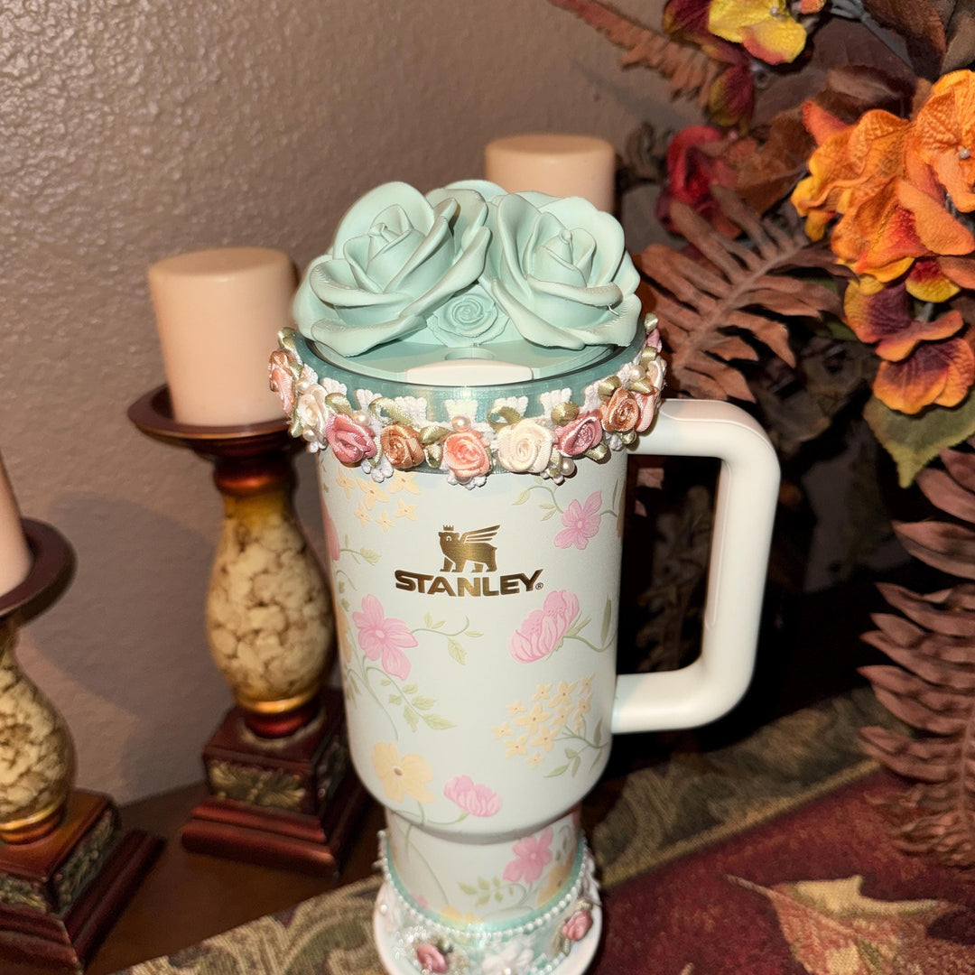 Green Spring Blossoms Tumbler Accessories, Floral Boot, halo, or lid toppers, For 20 30 or 40 oz Stanley Tumblers, Easter, Mothers Day Gift