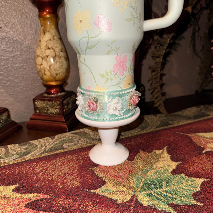 Green Spring Blossoms Tumbler Accessories, Floral Boot, halo, or lid toppers, For 20 30 or 40 oz Stanley Tumblers, Easter, Mothers Day Gift