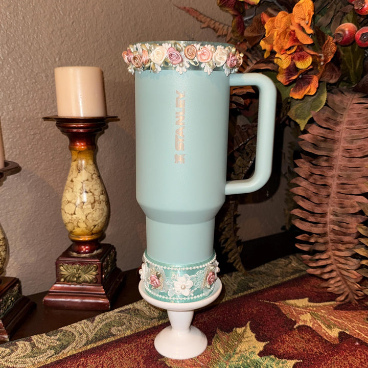 Green Spring Blossoms Tumbler Accessories, Floral Boot, halo, or lid toppers, For 20 30 or 40 oz Stanley Tumblers, Easter, Mothers Day Gift
