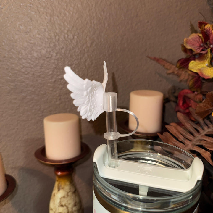 Angel Wings Straw Topper, Gold or Silver, fits Stanley Tumbler straws 10 mm diameter, Unique Gift