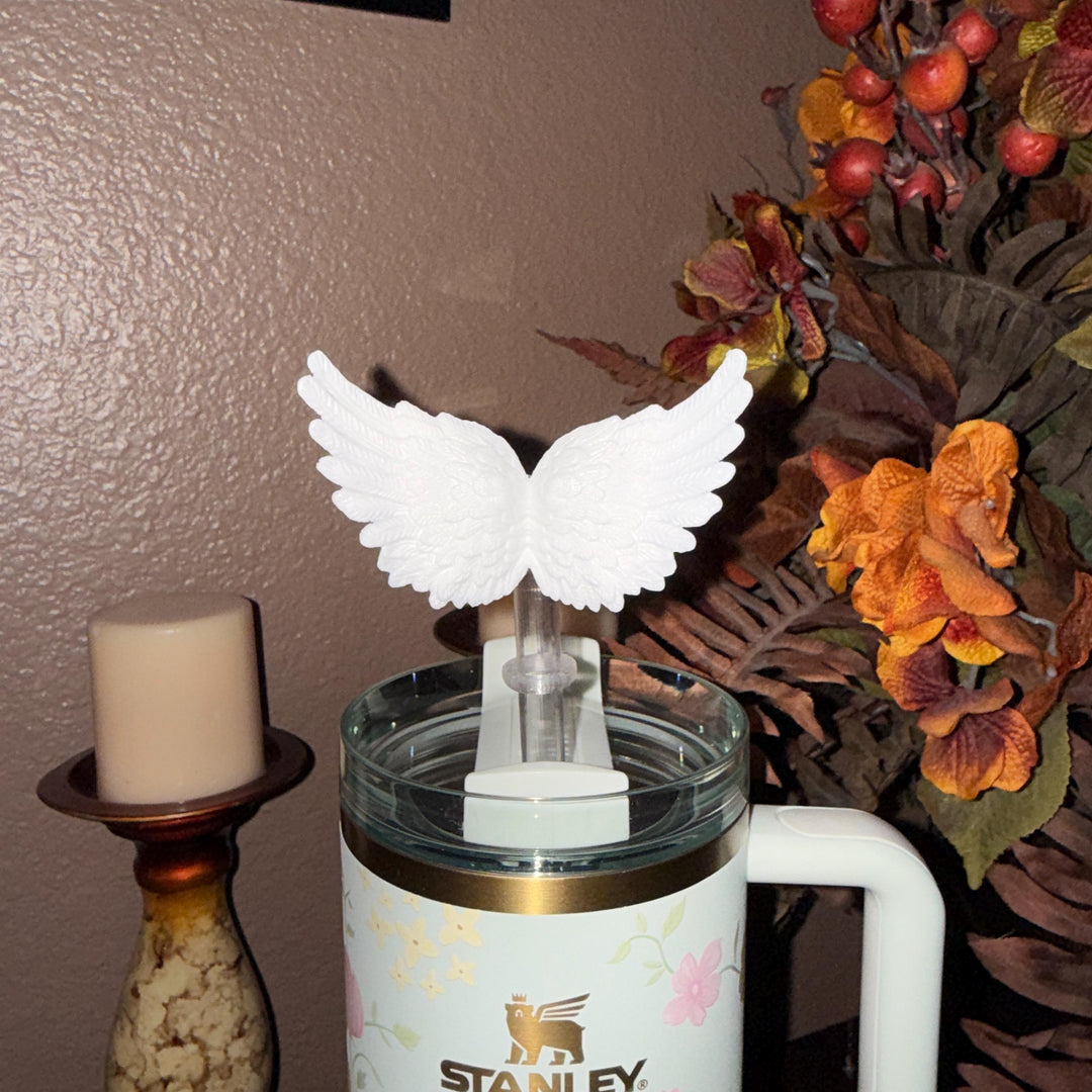 Angel Wings Straw Topper, Gold or Silver, fits Stanley Tumbler straws 10 mm diameter, Unique Gift