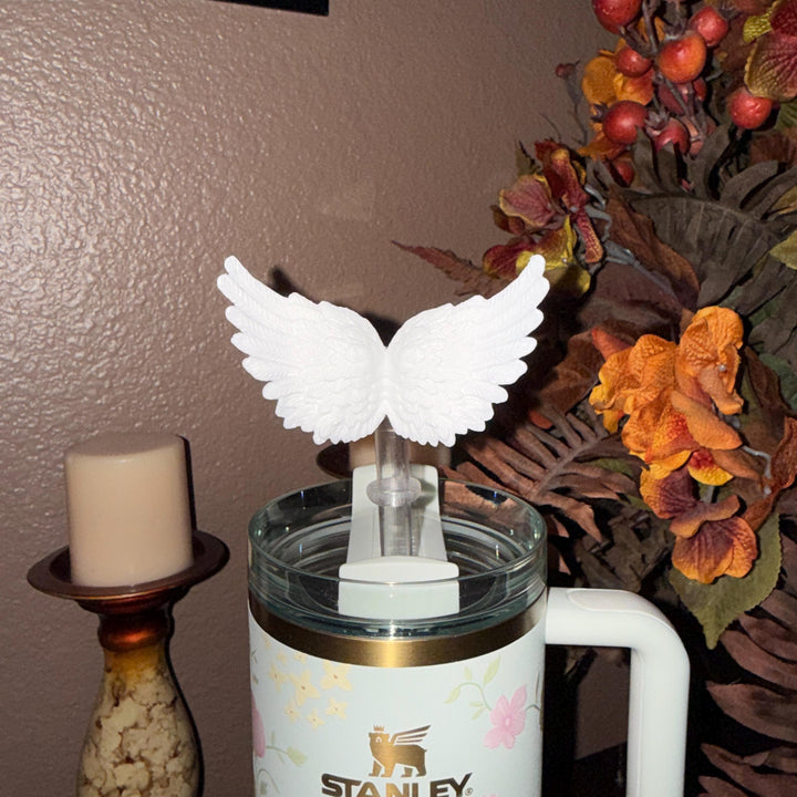 Angel Wings Straw Topper, Gold or Silver, fits Stanley Tumbler straws 10 mm diameter, Unique Gift