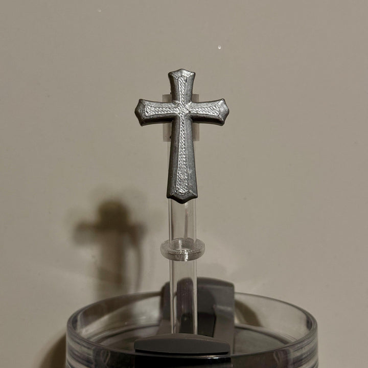Cross Straw Topper, Gold or Silver, fits Stanley Tumbler straws 10 mm diameter, Unique Gift
