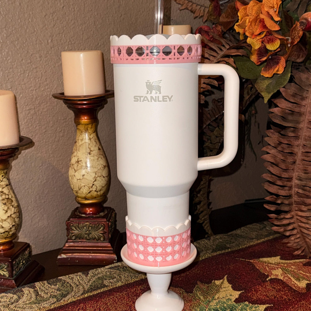 Pink Rattan Checker Picnic Tumbler Accessories, Lid Topper, Boot, halo, For 20 30 or 40 oz Stanley Tumblers, Mothers Day Gift