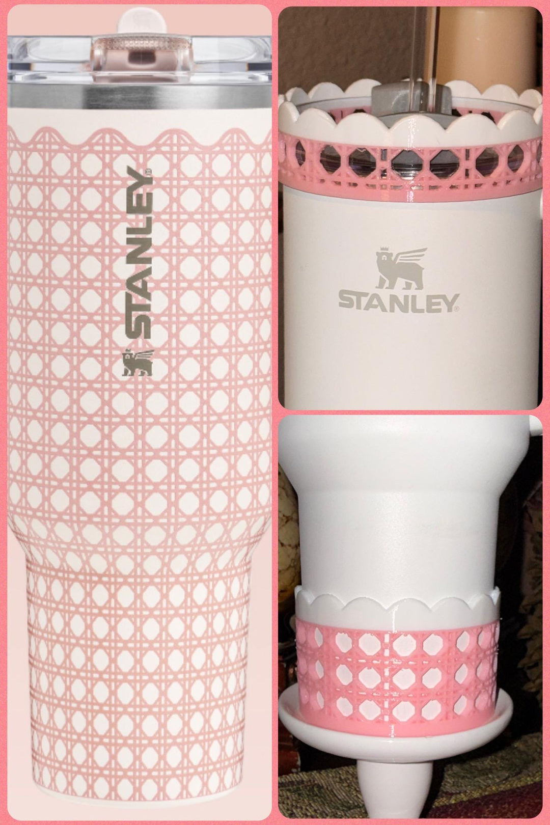 Pink Rattan Checker Picnic Tumbler Accessories, Lid Topper, Boot, halo, For 20 30 or 40 oz Stanley Tumblers, Mothers Day Gift