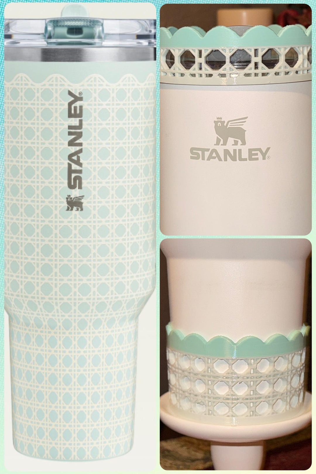 Mist Mint Rattan Tumbler Accessories, Lid Topper, Boot, halo, For 20 30 or 40 oz Stanley Tumblers, Mothers Day Gift