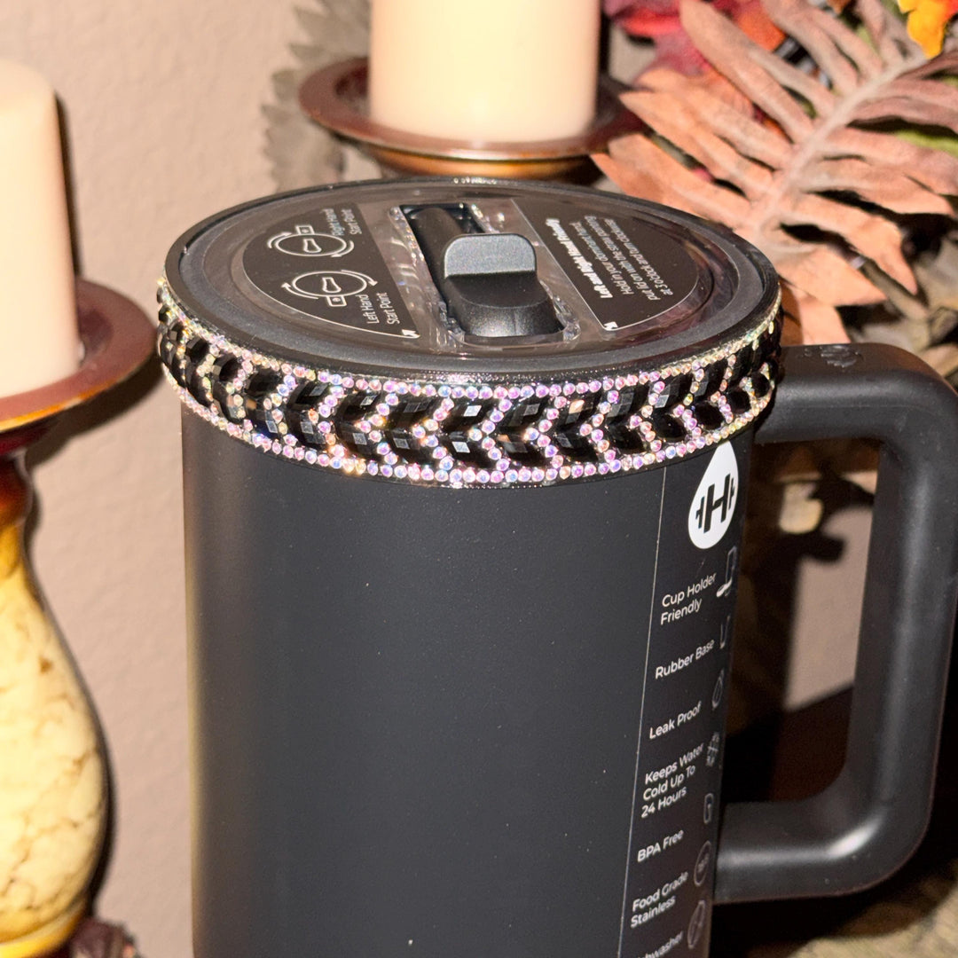Black and Irridrscent Rhinestone Tumbler Boot or Halo, Black Sparkle Cup Sleeve, Hydrojug Bling Accessories, Unique Gift