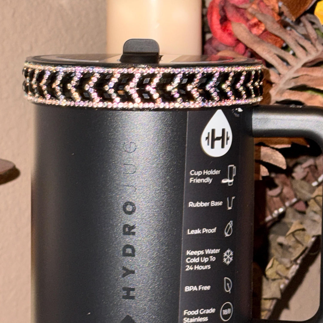 Black and Irridrscent Rhinestone Tumbler Boot or Halo, Black Sparkle Cup Sleeve, Hydrojug Bling Accessories, Unique Gift