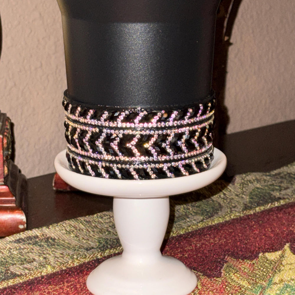 Black and Irridrscent Rhinestone Tumbler Boot or Halo, Black Sparkle Cup Sleeve, Hydrojug Bling Accessories, Unique Gift
