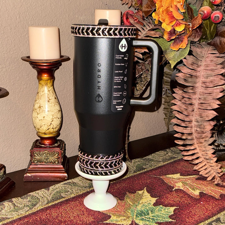 Black and Irridrscent Rhinestone Tumbler Boot or Halo, Black Sparkle Cup Sleeve, Hydrojug Bling Accessories, Unique Gift