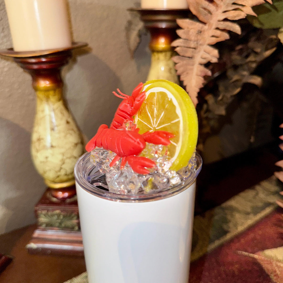 Crawfish and Lemon Fruit Tumbler Topper fits skinny straight and regular Stainless Tumbler - Fruit Topped Lid - Tumbler Toppers, unique gift