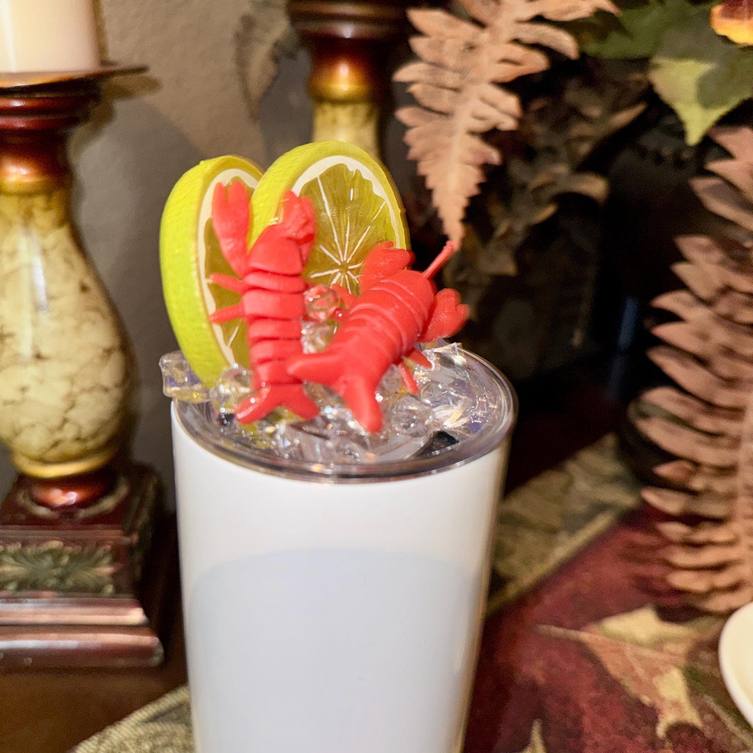 Crawfish and Lemon Fruit Tumbler Topper fits skinny straight and regular Stainless Tumbler - Fruit Topped Lid - Tumbler Toppers, unique gift
