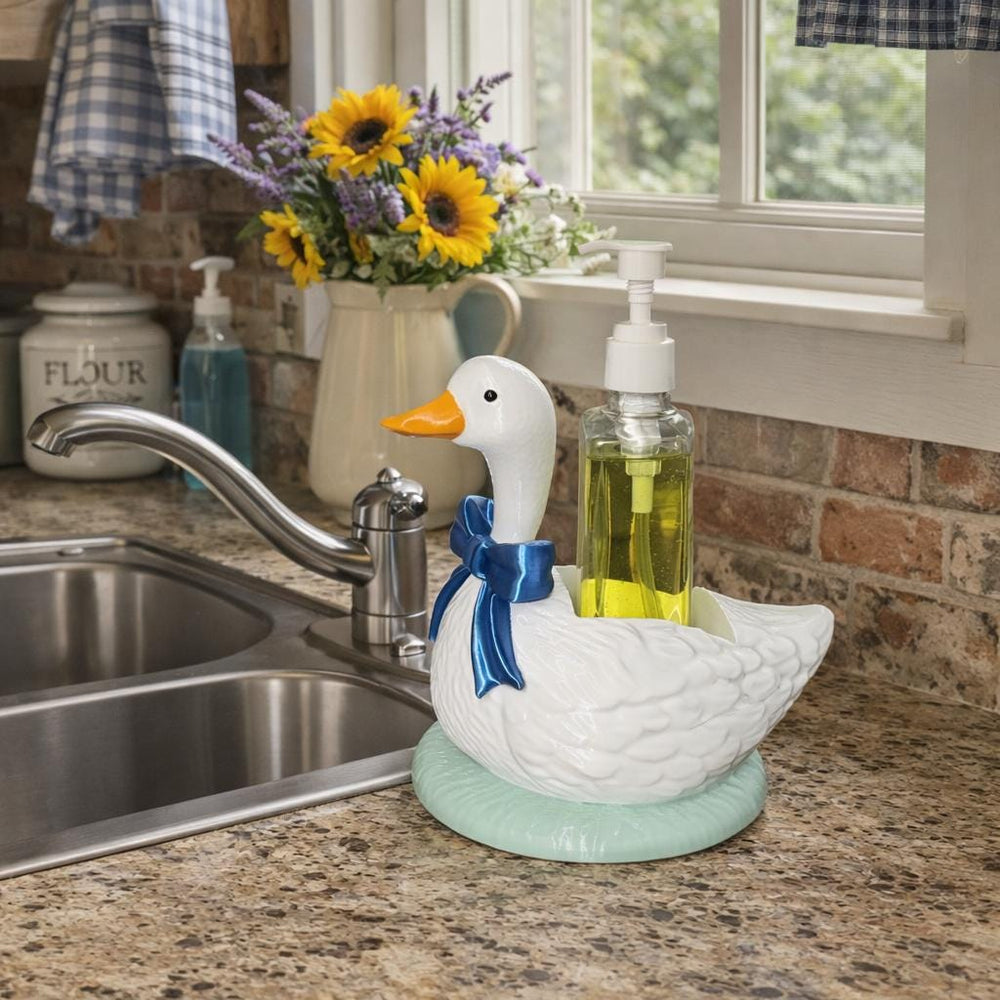 Goose Soap Holder Dispenser, Cute Kitchen Sink Decor, Farmhouse Goose Accessory, Soap Bottle Holder, Country Cottage Gift