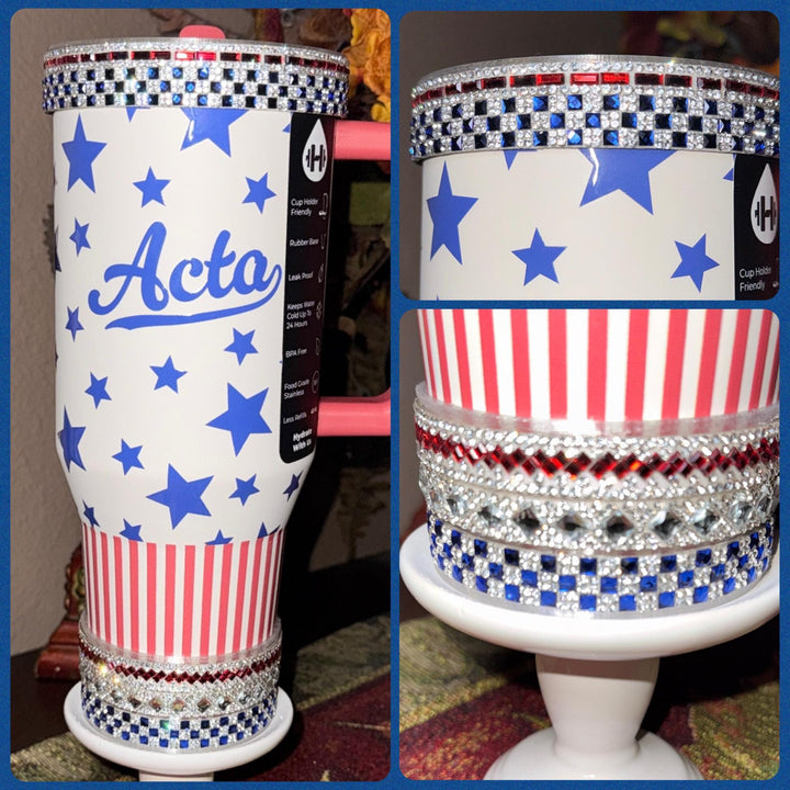 Hydrojug Patriotic Rhinestone Tumbler Boot or Halo, Bling Sparkle Cup Sleeve, Tumbler Accessories, Unique Gift