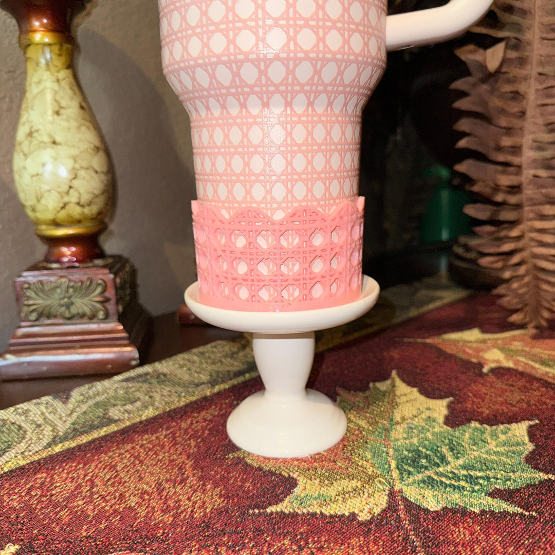 White Rattan Pink Gingham Scalloped Trim Tumbler Accessories, Lid Topper, Boot, halo, For Stanley amd HydroJug Tumblers, Mothers Day Gift