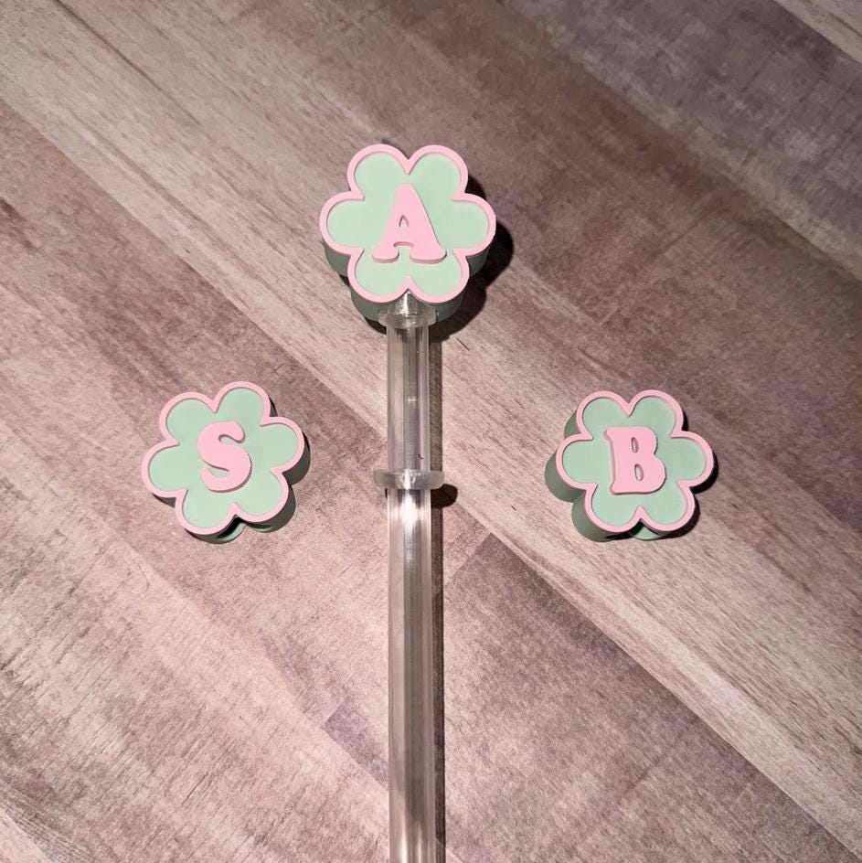 Personalized Monogram Initial staw topper, Spring Easter Mothers Day Gift, Tumbler Accessories, Fits your 10 mm straws