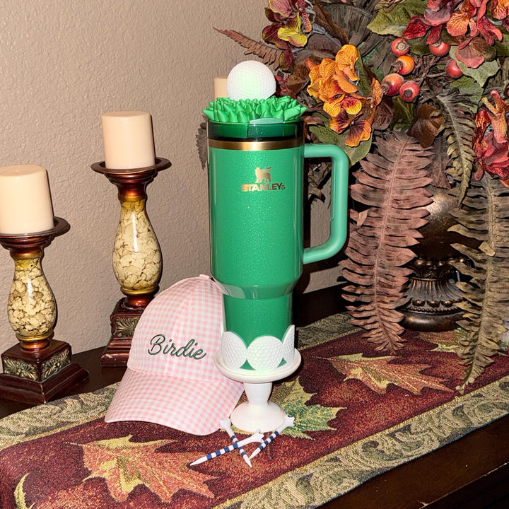 Golf Themed Tumbler Accessoties Collection with a tumbler topper, boot and Straw Topper for 20 30 or 40 oz Stanley Cups
