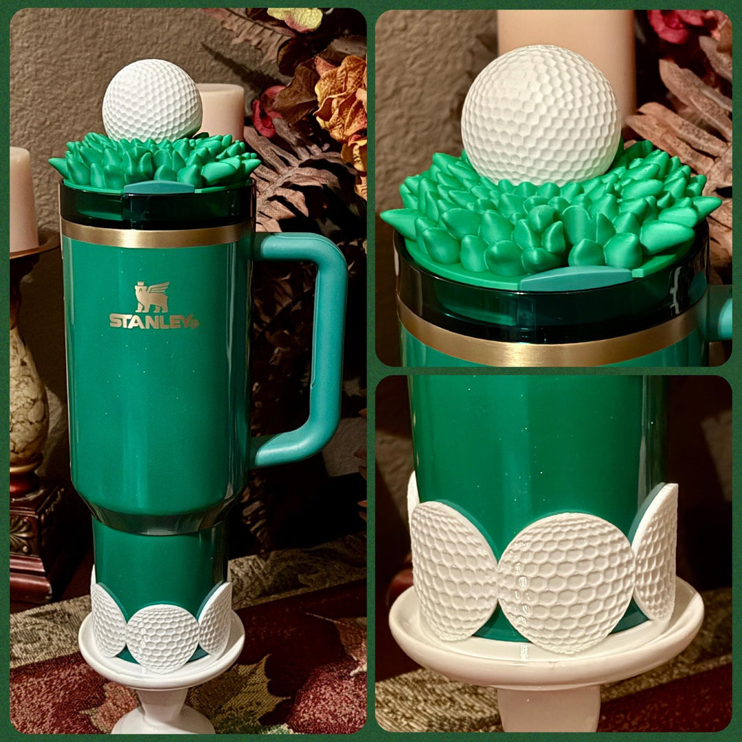 Golf Themed Tumbler Accessoties Collection with a tumbler topper, boot and Straw Topper for 20 30 or 40 oz Stanley Cups
