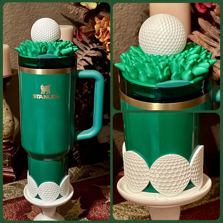 Golf Themed Tumbler Accessoties Collection with a tumbler topper, boot and Straw Topper for 20 30 or 40 oz Stanley Cups