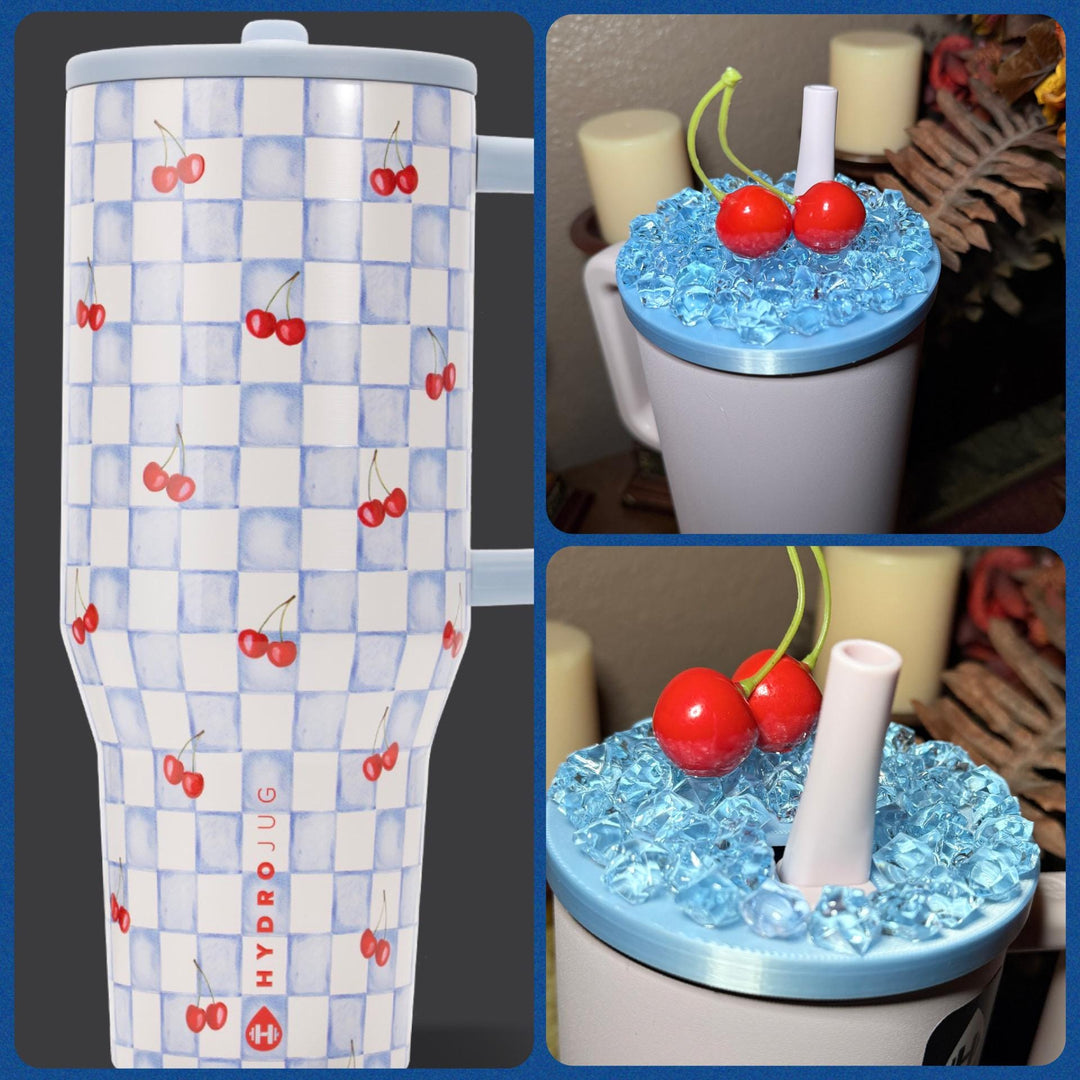 Cherry Checkers Tumbler Ice Lid Topper for 32 or 40 oz Hydrojug, Tumbler Accessories, Unique Gift