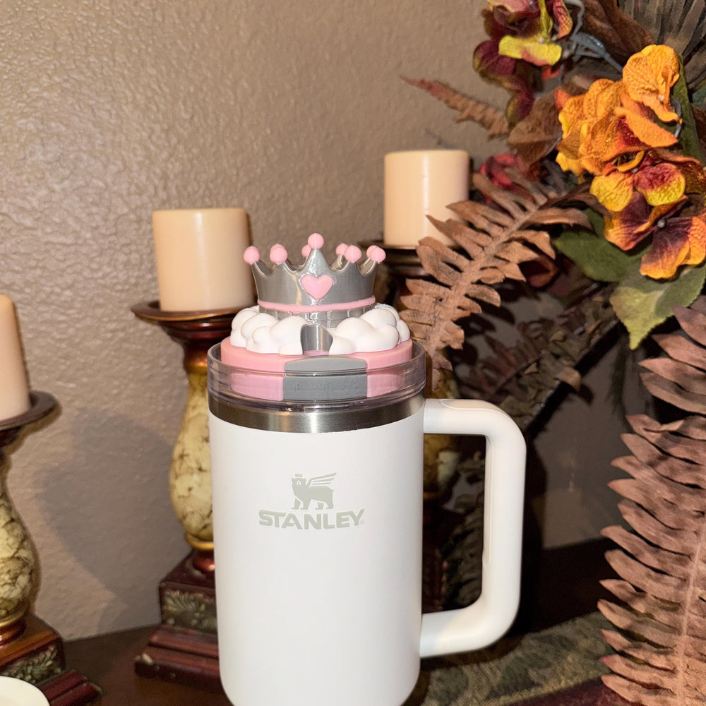 Pink and Silver Crown Topper, Diva Topper, Queen Princess Topper Tumbler Lid 3D decorative attachment unique gift