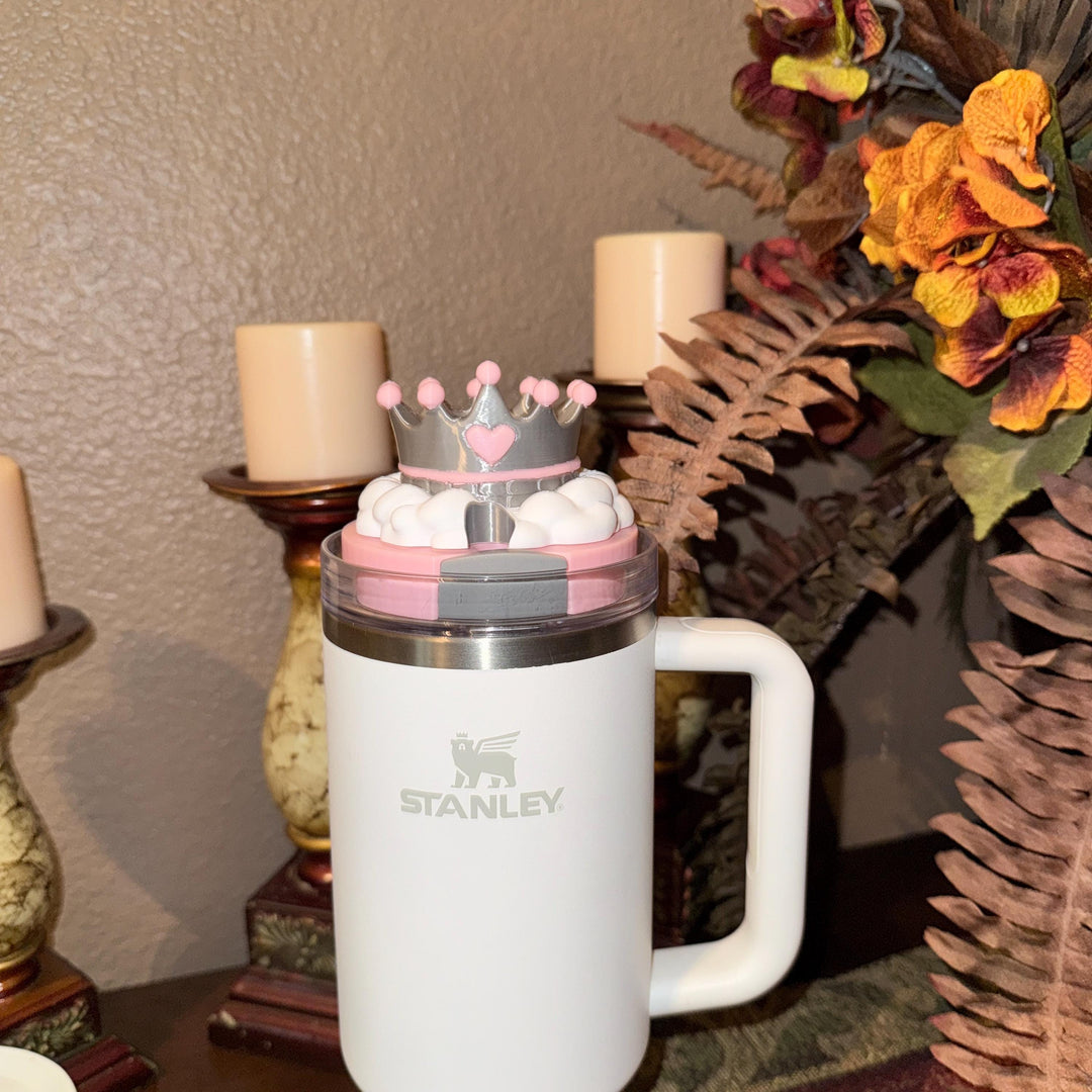 Pink and Silver Crown Topper, Diva Topper, Queen Princess Topper Tumbler Lid 3D decorative attachment unique gift