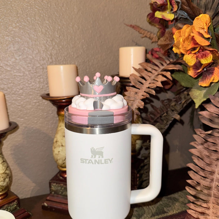 Pink and Silver Crown Topper, Diva Topper, Queen Princess Topper Tumbler Lid 3D decorative attachment unique gift
