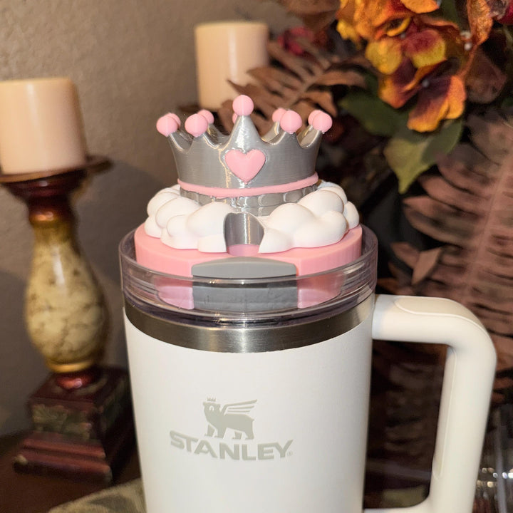 Pink and Silver Crown Topper, Diva Topper, Queen Princess Topper Tumbler Lid 3D decorative attachment unique gift