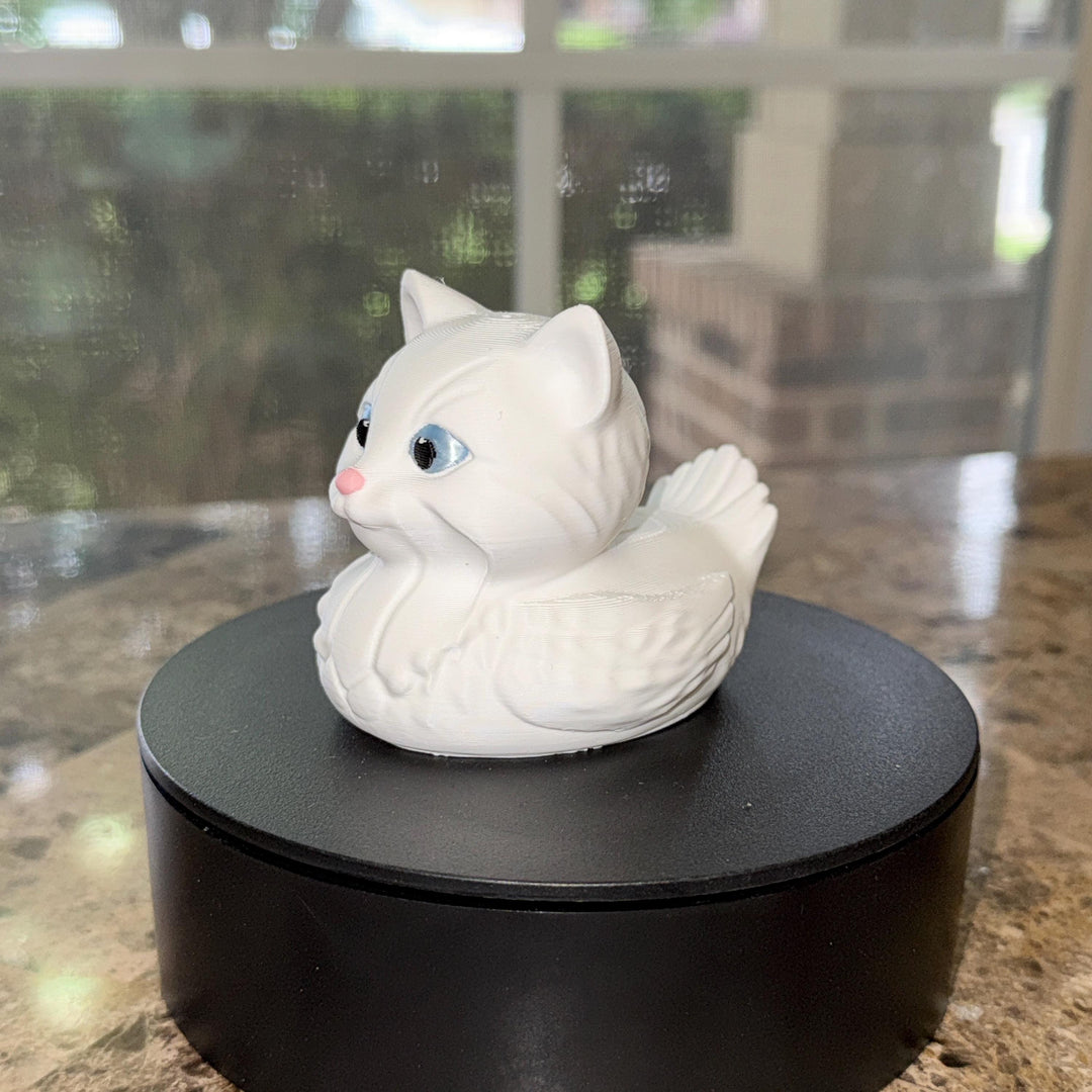 White Kitty Cat Decorator Duck, 3D Printed White Kitty, Cat Lover Gift, Desk Dashboard or Nighstand Decor, Feline Collectible