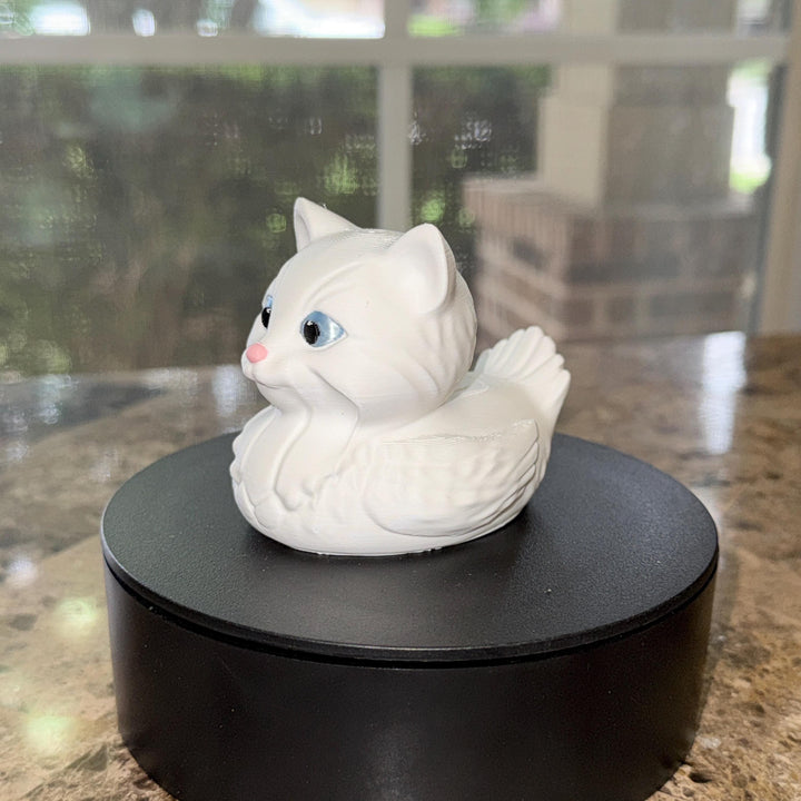 White Kitty Cat Decorator Duck, 3D Printed White Kitty, Cat Lover Gift, Desk Dashboard or Nighstand Decor, Feline Collectible