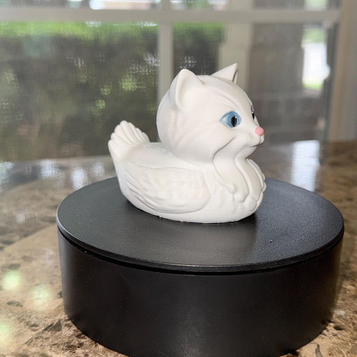 White Kitty Cat Decorator Duck, 3D Printed White Kitty, Cat Lover Gift, Desk Dashboard or Nighstand Decor, Feline Collectible