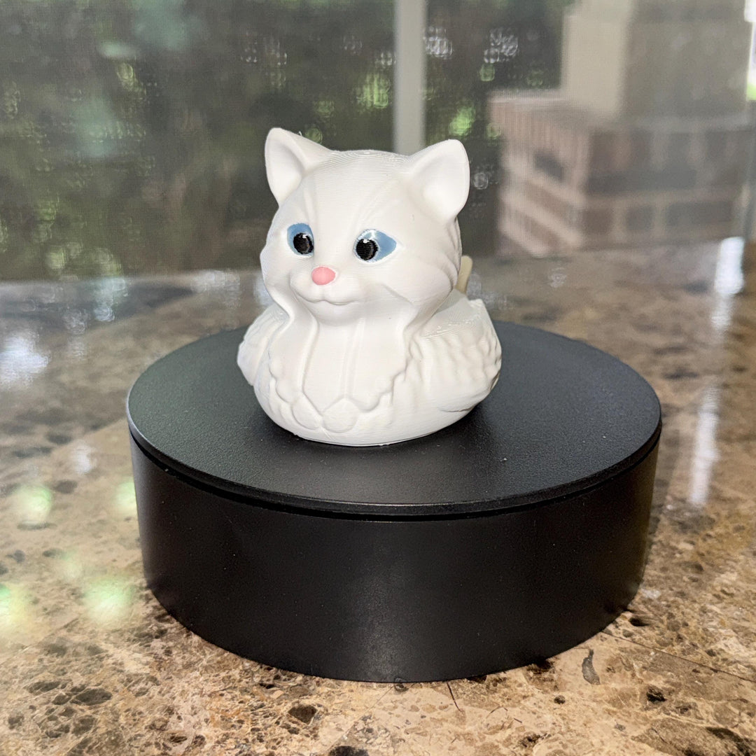 White Kitty Cat Decorator Duck, 3D Printed White Kitty, Cat Lover Gift, Desk Dashboard or Nighstand Decor, Feline Collectible