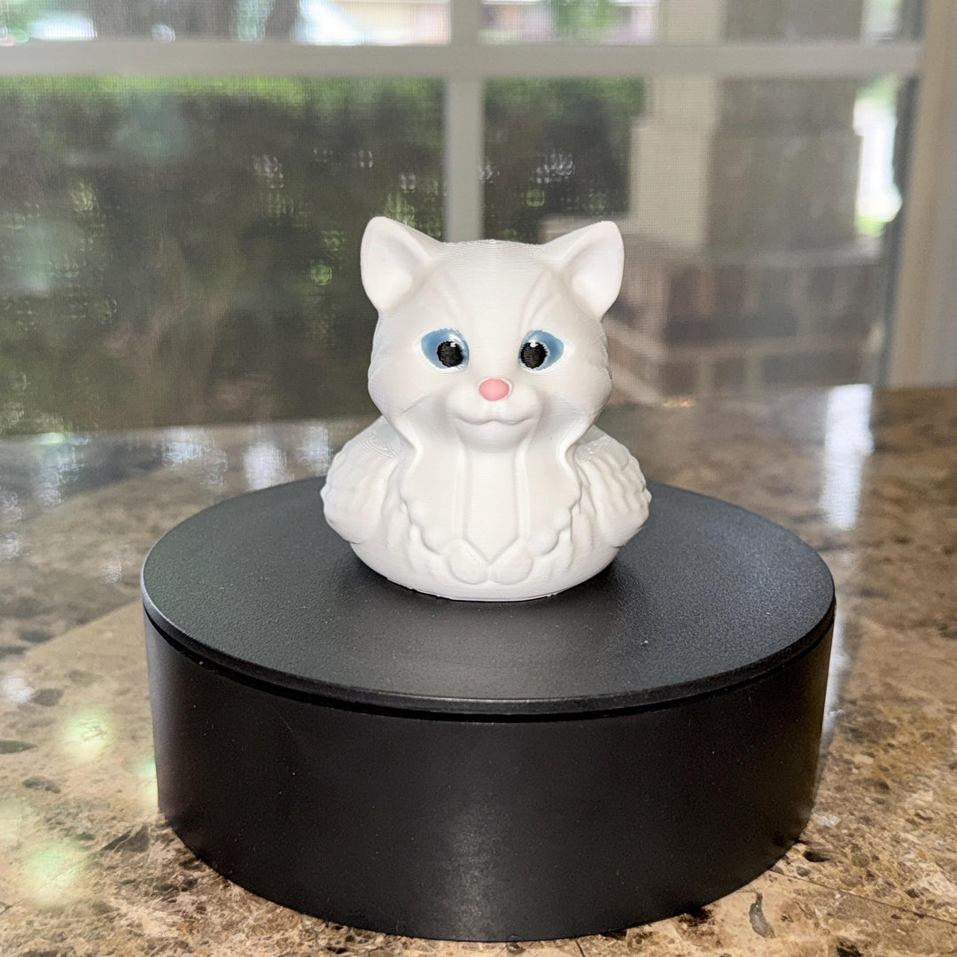 White Kitty Cat Decorator Duck, 3D Printed White Kitty, Cat Lover Gift, Desk Dashboard or Nighstand Decor, Feline Collectible