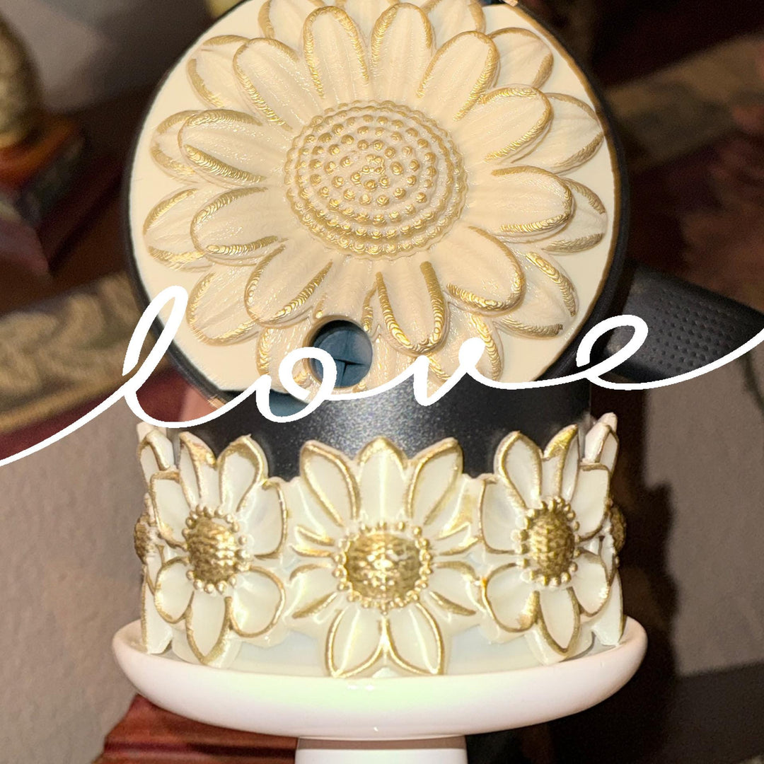 Off White Gold Daisy Tumbler Boot or lid topper, Protective Sleeve, Floral Boot, Fit's 20 30 and 40 oz Stanley, Flowers Tumbler Accessories