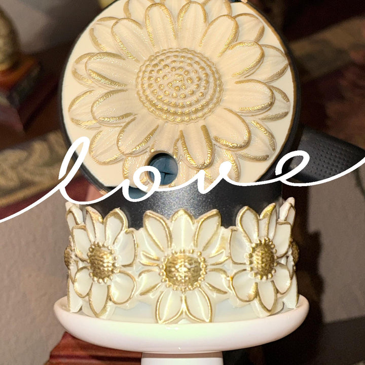 Off White Gold Daisy Tumbler Boot or lid topper, Protective Sleeve, Floral Boot, Fit's 20 30 and 40 oz Stanley, Flowers Tumbler Accessories