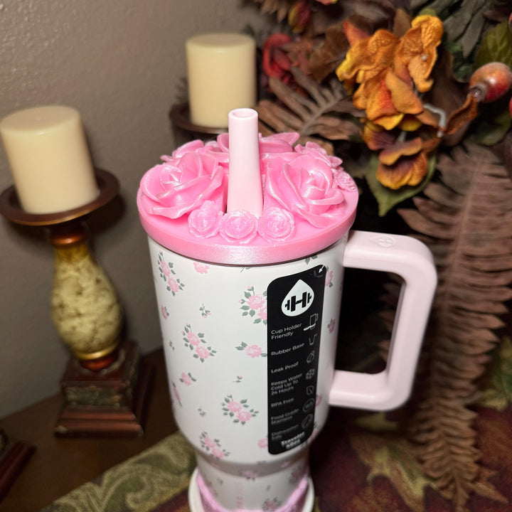 Rose Bouquet Cluster Tumbler Topper or boot that fit HydroJug Traveler Tumbler Lids, Rose Accessory, 3D Decorative Lid, hot seller
