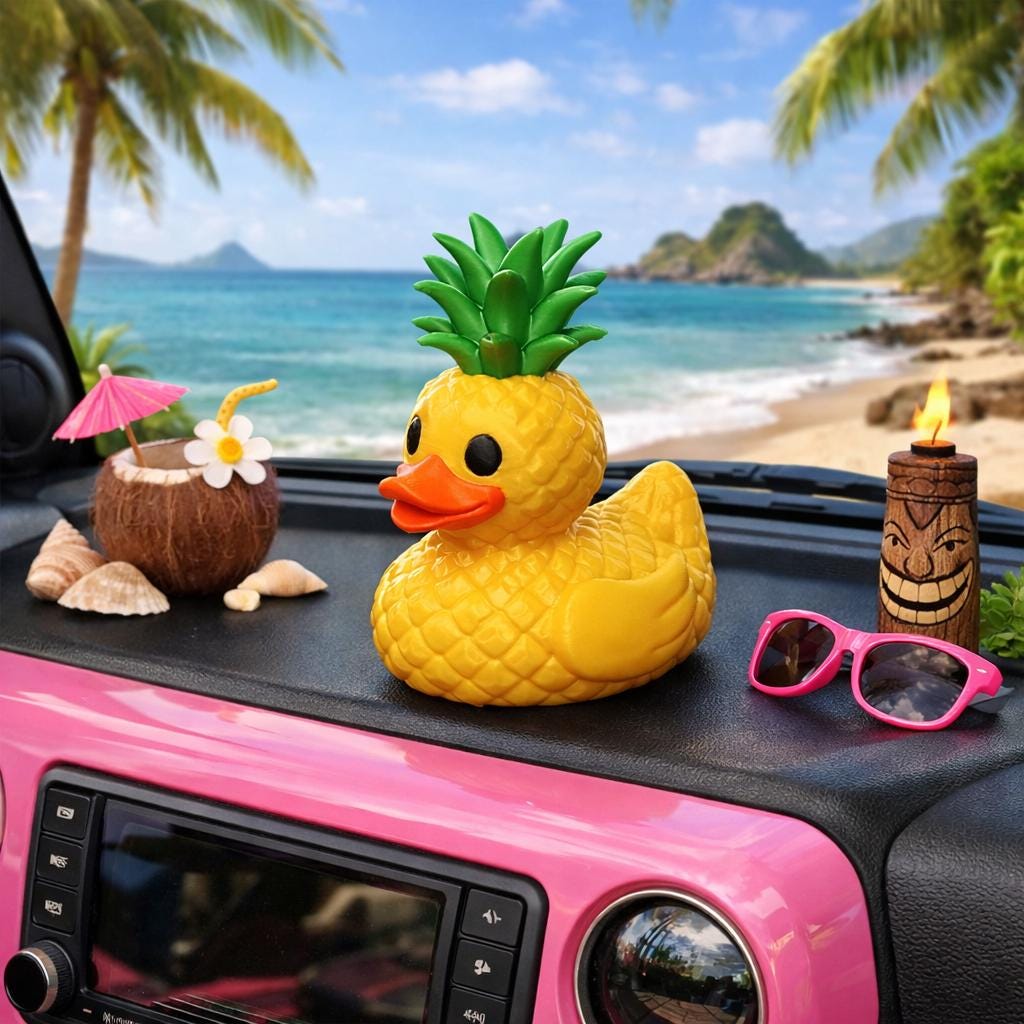 Tropical Pineapple Duck for duck enthusiasts, Dashboard Accessory, Fun Summer Road Trip Gift, Handmade Duckie Decor