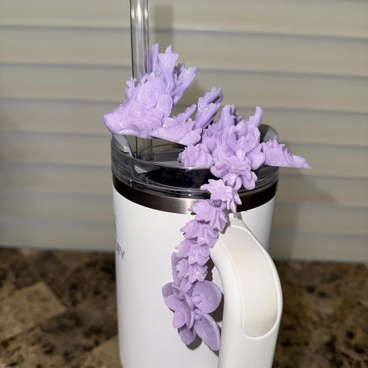 Lavender Lilac Silk Cherry Blossom Dragon staw topper, Fits your 8 or 10 mm straws, Spring Dragon Accessory, Unique Gift